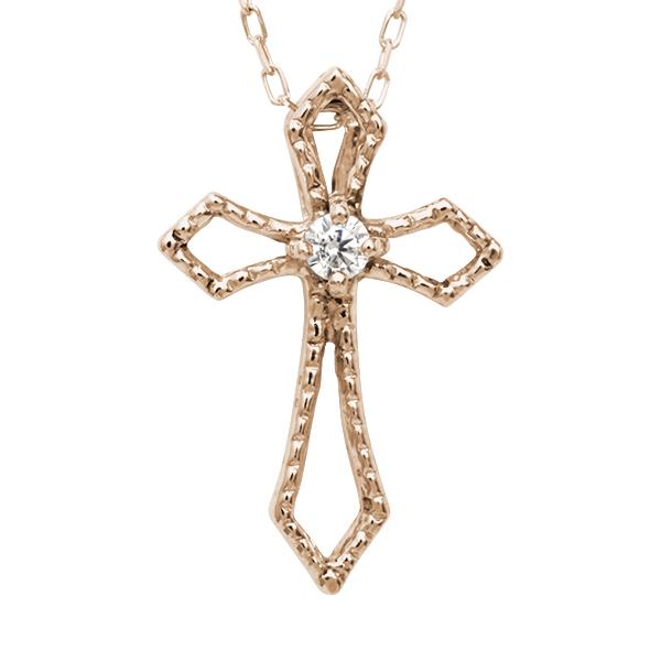 ダイヤモンド クロス 十字架 ネックレス ダイヤモンドネックレス クロスネックレス ダイヤ 0.02ct 18金 k18 18k ピンクゴールド レディース 送料無料 puの画像