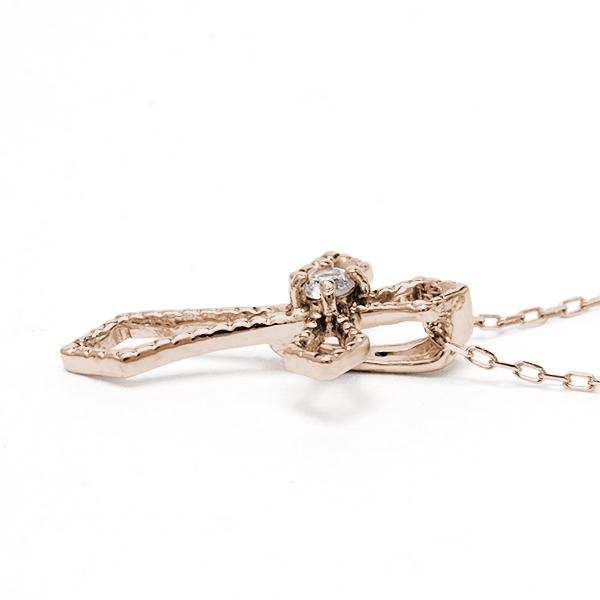 ダイヤモンド クロス 十字架 ネックレス ダイヤモンドネックレス クロスネックレス ダイヤ 0.02ct 18金 k18 18k ピンクゴールド レディース 送料無料 puの画像
