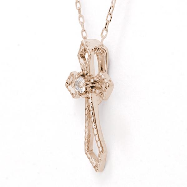 ダイヤモンド クロス 十字架 ネックレス ダイヤモンドネックレス クロスネックレス ダイヤ 0.02ct 18金 k18 18k ピンクゴールド レディース 送料無料 puの画像