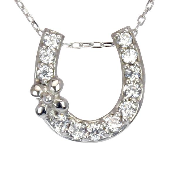 ダイヤモンド ネックレス ホースシュー 馬蹄 ダイヤ ダイヤネックレス ペンダント 18金 k18 18k ホワイトゴールド レディース 送料無料 カジュアル puの画像