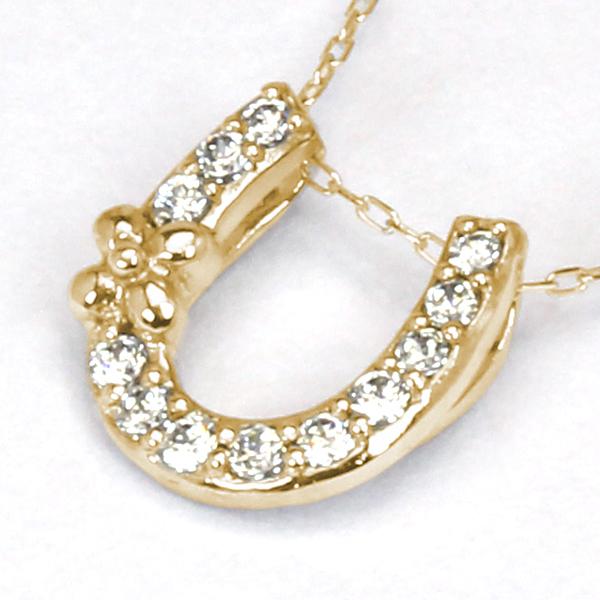 ダイヤモンド ネックレス ホースシュー 馬蹄 ダイヤ ダイヤネックレス ペンダント 18金 k18 18k イエローゴールド レディース 送料無料 カジュアル puの画像