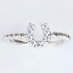 ホースシュー 馬蹄 ダイヤモンドリング ピンキーリング ホワイトゴールド ダイヤモンド0.18ct 指輪 ラッキーモチーフ 送料無料 プレゼント ギフト puの画像