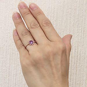 アメジスト リング k18 ピンクゴールド 指輪 ダイヤモンド 0.04ct 花 フラワー 送料無料 ジュエリー プレゼント ギフト ご褒美 自分買い puの画像