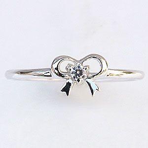 リング ダイヤモンドリング ピンキーリング リボンモチーフ プラチナ 指輪 ダイヤモンド 0.03ct 保証書付き 4月誕生石 送料無料 プレゼント ギフト puの画像