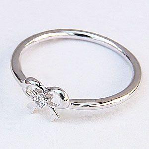 リング ダイヤモンドリング ピンキーリング リボンモチーフ プラチナ 指輪 ダイヤモンド 0.03ct 保証書付き 4月誕生石 送料無料 プレゼント ギフト puの画像