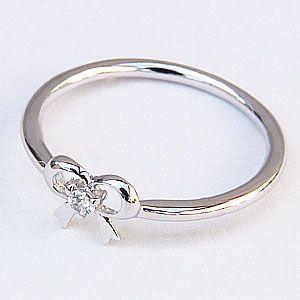 ダイヤモンドリング ピンキーリング リボンモチーフ ダイヤモンド指輪 ダイヤモンド 0.03ct 送料無料 人気 プレゼント ギフト ご褒美 自分買い puの画像