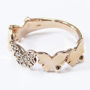 バタフライ ダイヤモンド リング 指輪 蝶々モチーフ ピンクゴールド