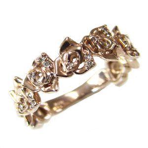 ダイヤモンドリング 薔薇モチーフ 指輪 バラ ピンクゴールド k18  