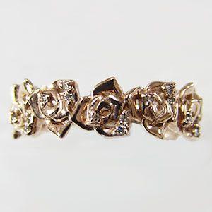 ダイヤモンドリング 薔薇モチーフ 指輪 バラ ピンクゴールド k18  