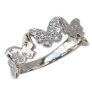 バタフライ ダイヤモンド リング 指輪 蝶々モチーフ プラチナ 0.09ct 