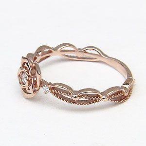 ダイヤモンドリング 薔薇モチーフ 指輪 バラ ピンクゴールド k10