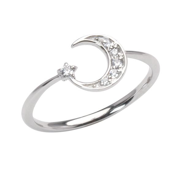 ダイヤモンド リング ムーン 月 ダイヤ 0.04ct プラチナ pt950 レディース 送料無料 4月誕生石 カジュアル 普段使い プレゼント ギフト ジュエリー puの画像