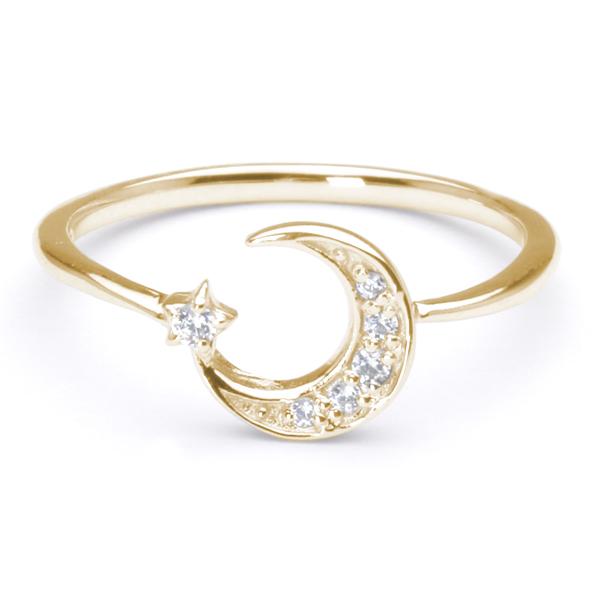 ダイヤモンド リング 指輪 ムーン 月 ダイヤ 0.04ct イエローゴールド k18 18k 18金 レディース 4月誕生石 カジュアル プレゼント ギフト ジュエリー puの画像