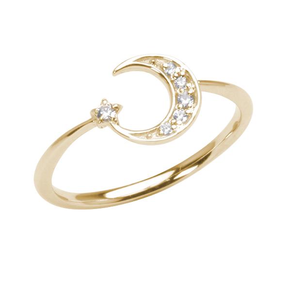 ダイヤモンド リング 指輪 ムーン 月 ダイヤ 0.04ct イエローゴールド k18 18k 18金 レディース 4月誕生石 カジュアル プレゼント ギフト ジュエリー puの画像