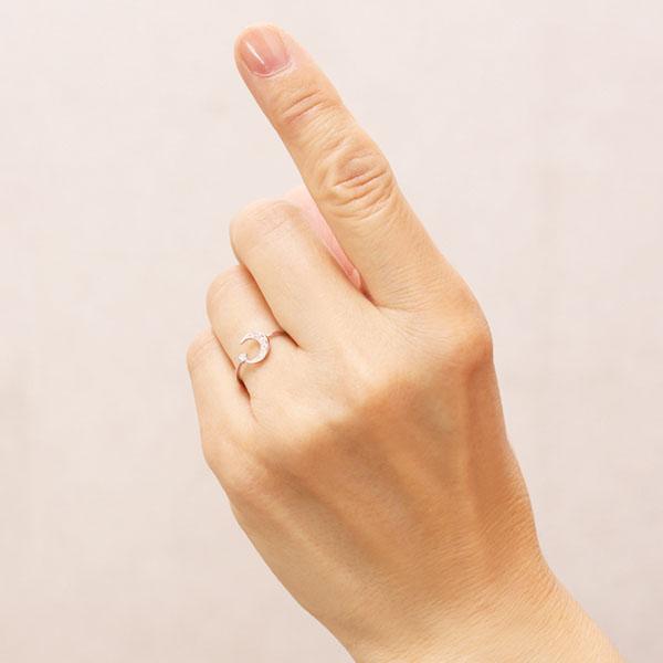 ダイヤモンド リング 指輪 ムーン 月 ダイヤ 0.04ct ピンクゴールド k18 18k 18金 レディース 4月誕生石 カジュアル プレゼント ギフト ジュエリー puの画像