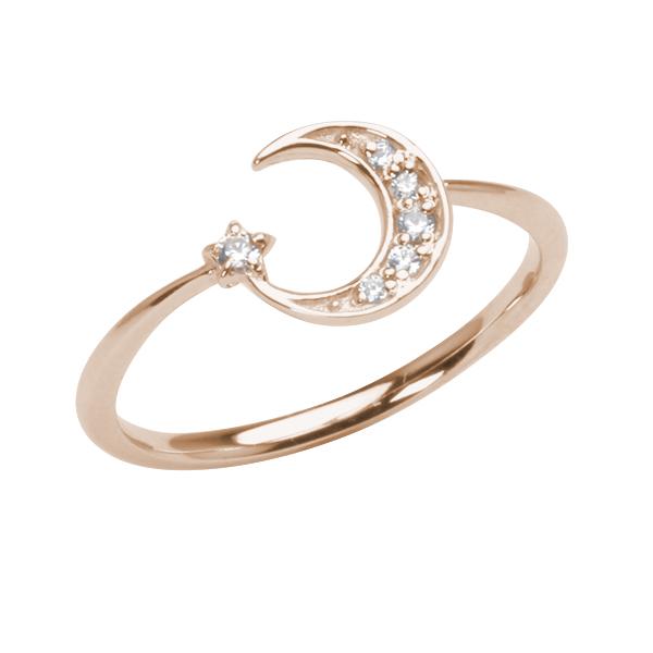 ダイヤモンド リング 指輪 ムーン 月 ダイヤ 0.04ct ピンクゴールド k18 18k 18金 レディース 4月誕生石 カジュアル プレゼント ギフト ジュエリー puの画像
