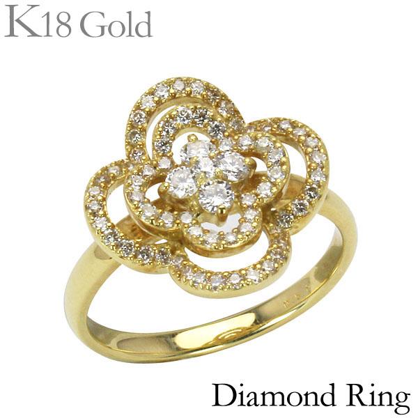 ダイヤモンド リング k18 ゴールド 18金 0.50ct フラワーモチーフ 花