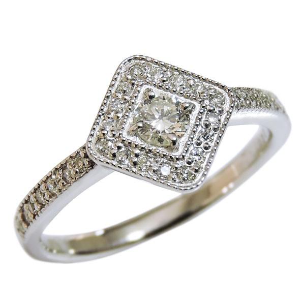 ダイヤモンド リング k18 ホワイトゴールド 0.30ct 指輪 菱形 スクエア