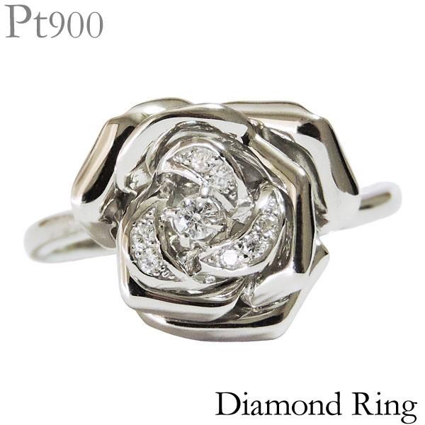 ダイヤモンド リング pt900 プラチナ 0.07ct 指輪 薔薇 フラワーモチーフ レディース ダイヤ 保証書付 送料無料 プレゼント ギフト ご褒美 自分買い