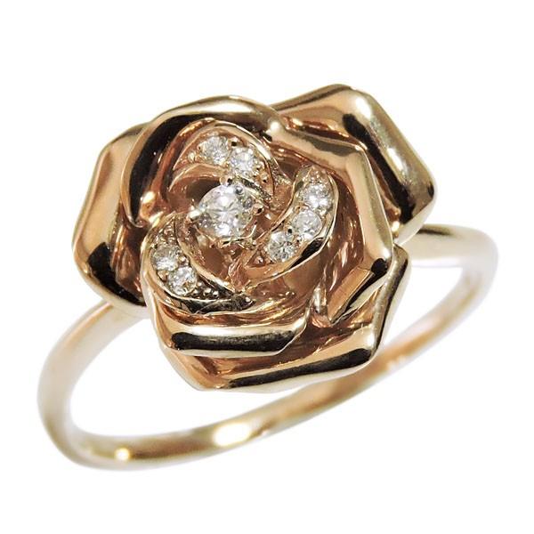 ダイヤモンド リング k18 ピンクゴールド 0.07ct 指輪 薔薇 フラワーモチーフ レディース ダイヤ 保証書付 送料無料 プレゼント ギフト ご褒美 自分買い puの画像