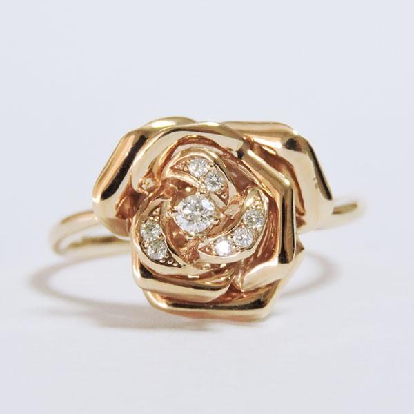 ダイヤモンド リング k18 ピンクゴールド 0.07ct 指輪 薔薇 フラワーモチーフ レディース ダイヤ 保証書付 送料無料 プレゼント ギフト ご褒美 自分買い puの画像