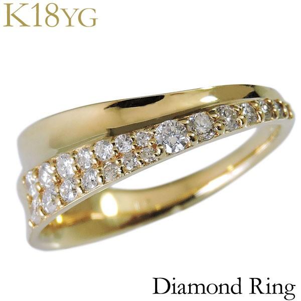 ダイヤモンド リング k18 イエローゴールド クリア 0.33ct 斜め