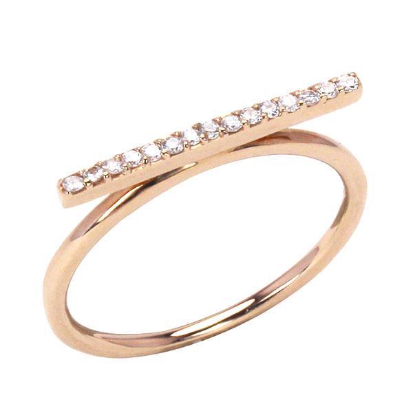 ダイヤモンドリング バー リング 横ライン k18 ピンクゴールド 18金