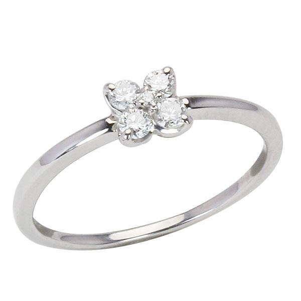 ダイヤモンド リング k18 ホワイトゴールド 合計0.17ct クローバ 花 