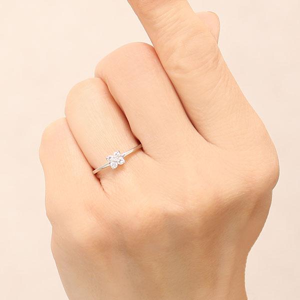 ダイヤモンド リング k18 ホワイトゴールド 合計0.17ct クローバ 花 