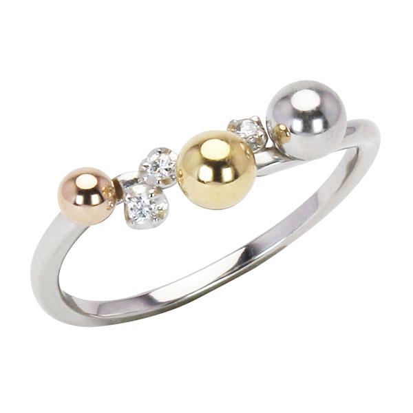 プラチナ イエローゴールド ボールモチーフ pt900 ピンクゴールド ダイヤモンドリング リング 18金 合計0.05ct レディース ダイヤ プレゼント ギフト puの画像
