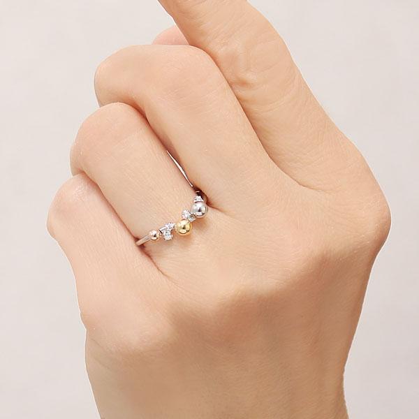 プラチナ イエローゴールド ボールモチーフ pt900 ピンクゴールド ダイヤモンドリング リング 18金 合計0.05ct レディース ダイヤ プレゼント ギフト puの画像