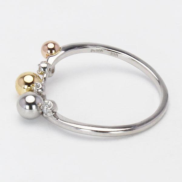 プラチナ イエローゴールド ボールモチーフ pt900 ピンクゴールド ダイヤモンドリング リング 18金 合計0.05ct レディース ダイヤ プレゼント ギフト puの画像