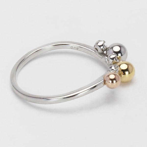 プラチナ イエローゴールド ボールモチーフ pt900 ピンクゴールド ダイヤモンドリング リング 18金 合計0.05ct レディース ダイヤ プレゼント ギフト puの画像