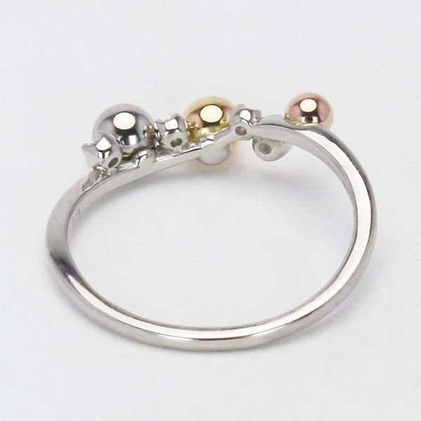 プラチナ イエローゴールド ボールモチーフ pt900 ピンクゴールド ダイヤモンドリング リング 18金 合計0.05ct レディース ダイヤ プレゼント ギフト puの画像