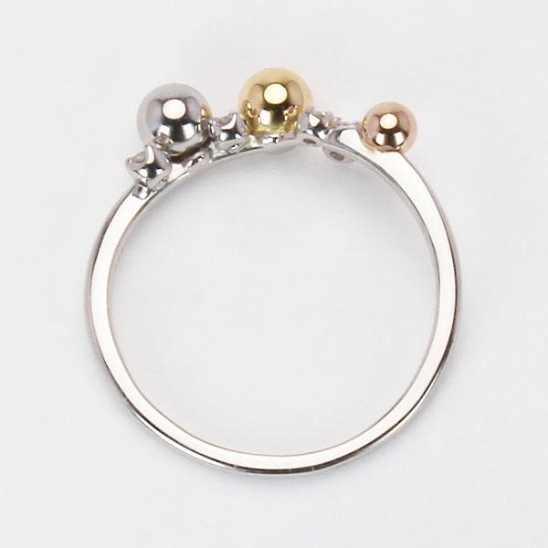 プラチナ イエローゴールド ボールモチーフ pt900 ピンクゴールド ダイヤモンドリング リング 18金 合計0.05ct レディース ダイヤ プレゼント ギフト puの画像