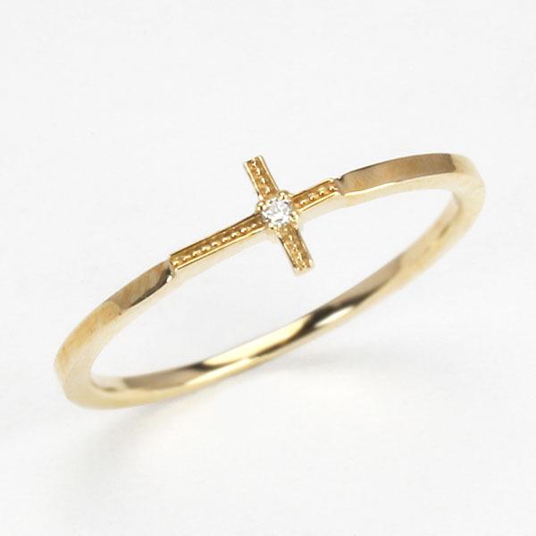 イエローゴールド 指輪 ピンキーリング ダイヤモンド クロスリング 十字架 レディース k18 18k 18金 ダイヤ 送料無料 プレゼント ギフト ご褒美 自分買い puの画像
