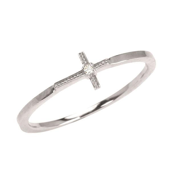 ホワイトゴールド 指輪 ピンキーリング ダイヤモンド クロスリング