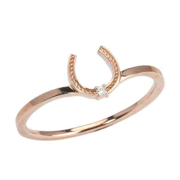 お値下げK18 ホースシュー型ダイヤモンドリングピンキー ピンクゴールド 指輪 ホースシュー リング ピンキーリング