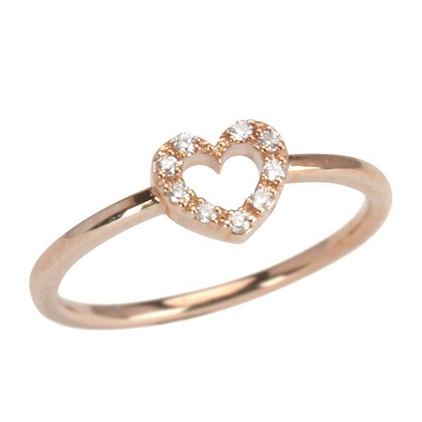ピンクゴールド 指輪 ハートリング ピンキーリング ダイヤモンド