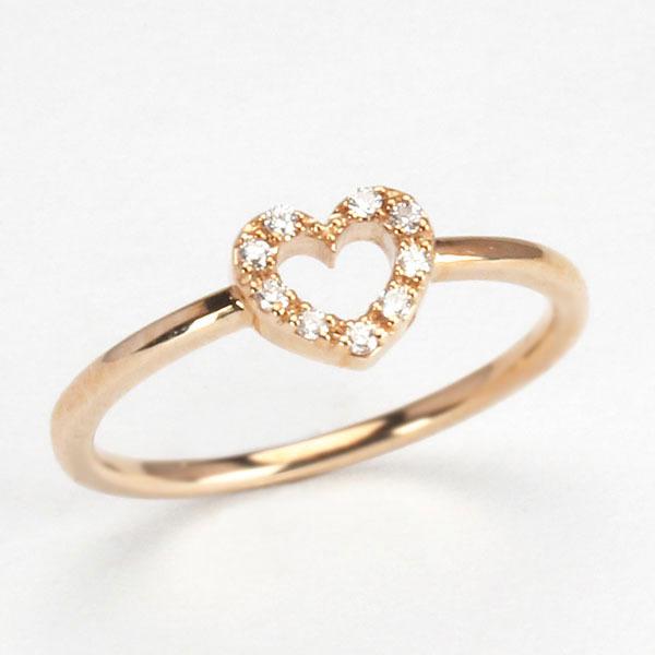 ピンクゴールド 指輪 ハートリング ピンキーリング ダイヤモンド