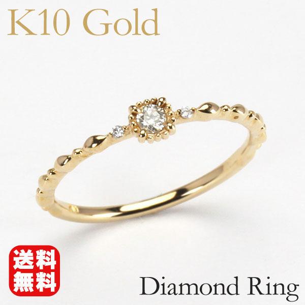 イエローゴールド 指輪 ピンキーリング ダイヤモンド リング レディース k10 10k 10金 ダイヤ 花 シンプル 送料無料 プレゼント ギフト ご褒美 自分買い pu