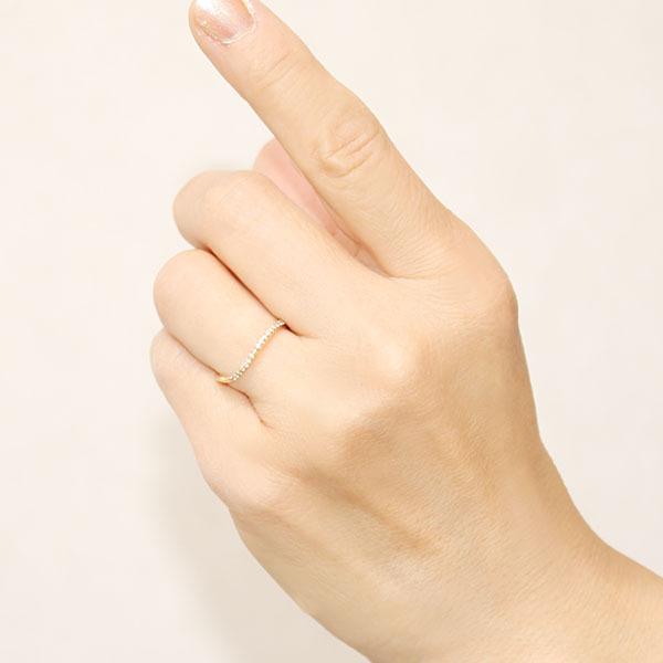 イエローゴールド 指輪 ピンキーリング ダイヤモンド レディース k18