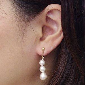 真珠 パール イヤリング あこや本真珠 3連 ブラ下がり 6.5mm 7mm 7.5mm