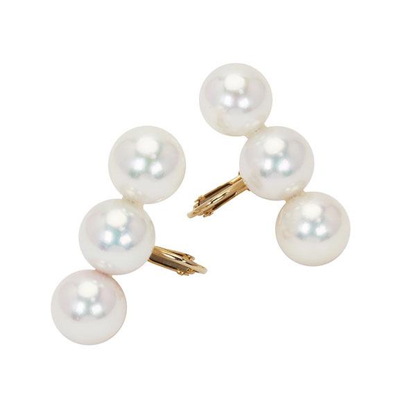 パール イヤリング 真珠 3連 k18 18金 イエローゴールド ペア あこや