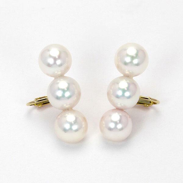 パール イヤリング 真珠 3連 k18 18金 イエローゴールド ペア あこや