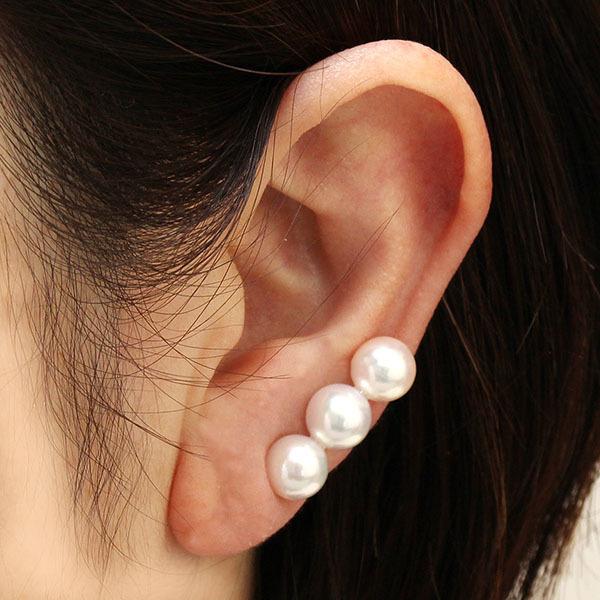 パール イヤリング 真珠 3連 k18 18金 イエローゴールド ペア あこや