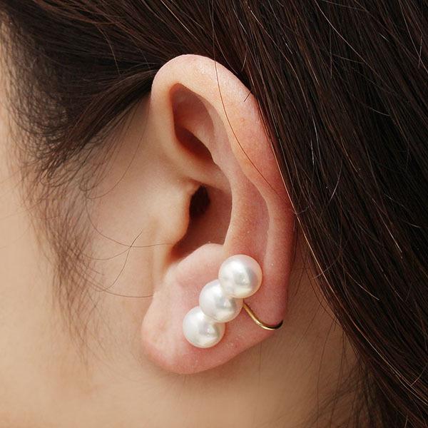 パール イヤリング 真珠 3連 k18 18金 イエローゴールド ペア あこや