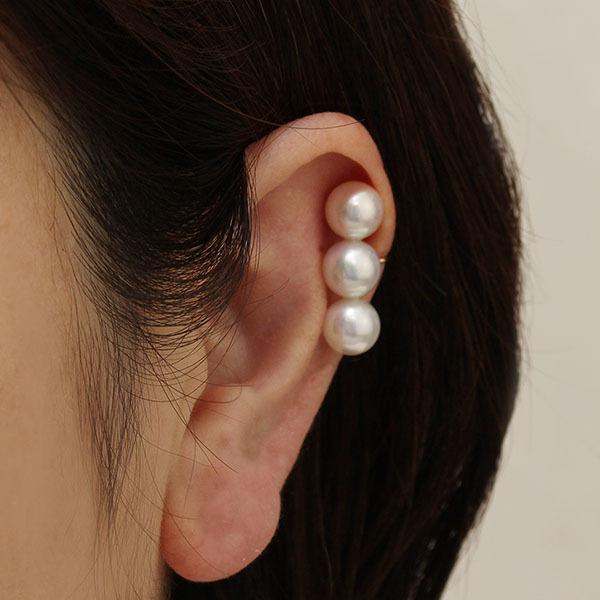 パール イヤリング 真珠 3連 k18 18金 イエローゴールド ペア あこや