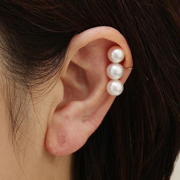 パール イヤリング 真珠 3連 k10 10k 10金 ピンクゴールド ペア あこや