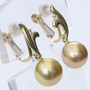真珠 パール イヤリング ゴールデンパール 南洋白蝶真珠 ゴールド系